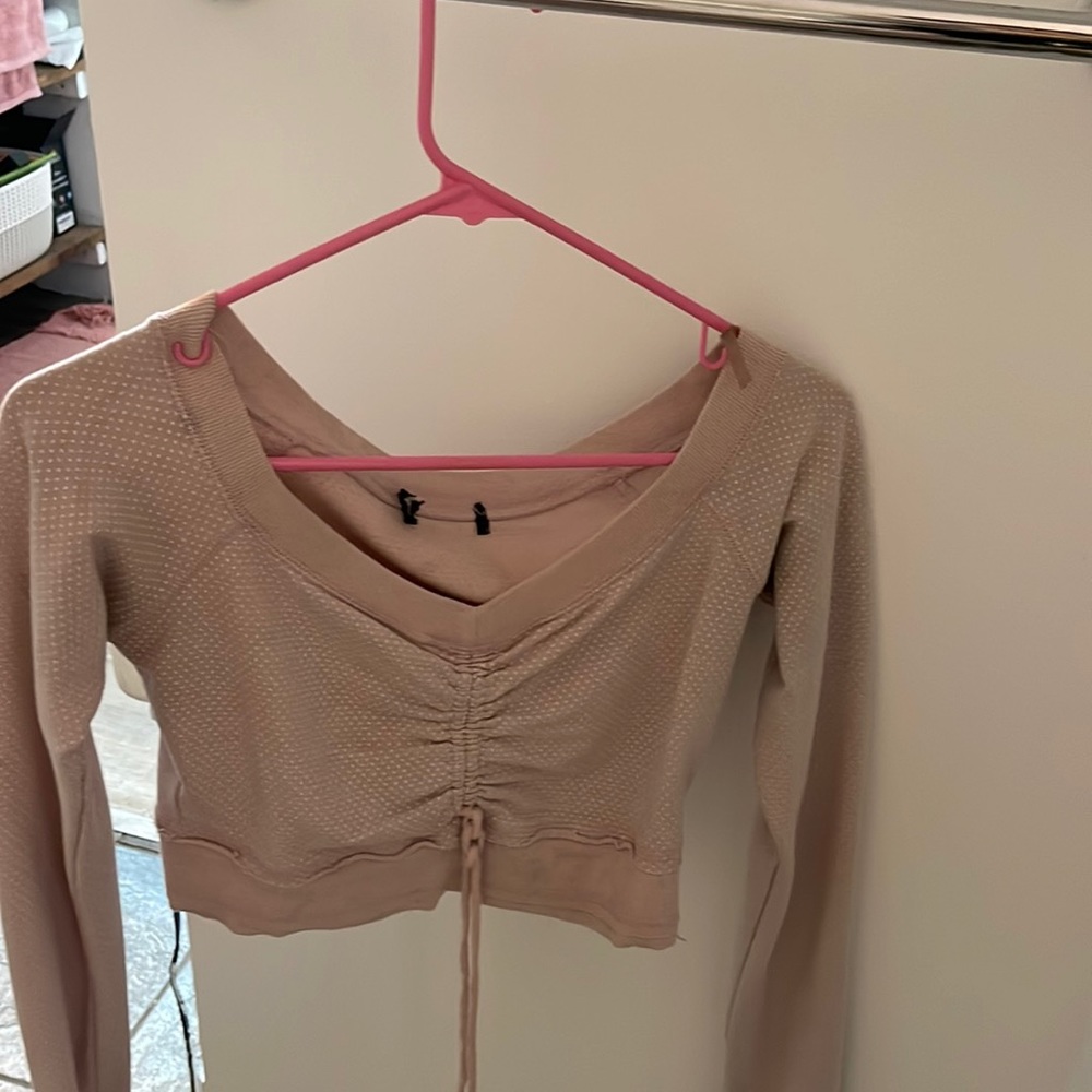 pink and white polka dot long sleeve